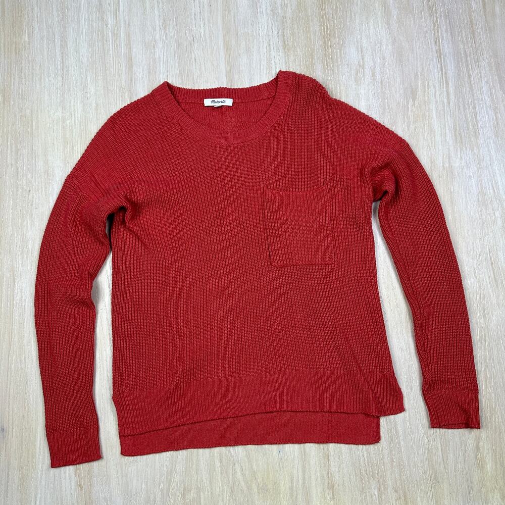 Madewell Coral Thompson Front Pocket Ribbed Knit Pullover Stretch Sweater XS